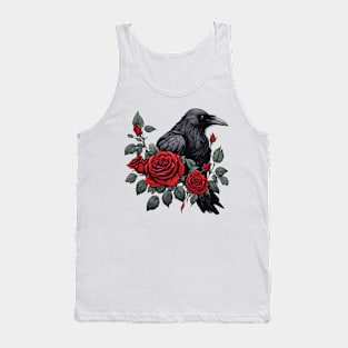 Black Raven with Red Roses Tank Top